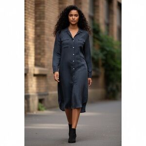 GAP Navy Blue Chevron Print Shirt Dress Size M Silky Oversized Tunic Roomy Work